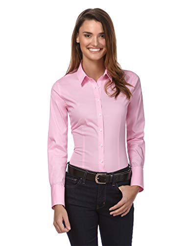 Vincenzo Boretti Camisa de Mujer Elegante y clásica, Ajustada Entallado (Slim-fit), Mezcla de algodón, Ligeramente elástica, Manga-Larga, Cuello Kent, Lisa - fácil de Planchar Rosa Oscuro 40