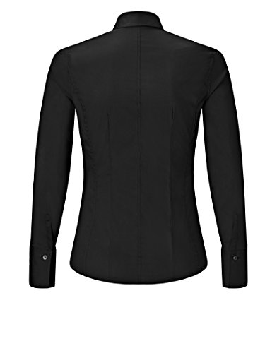 Vincenzo Boretti Camisa de Mujer Elegante y clásica, Ajustada Entallado (Slim-fit), Mezcla de algodón, Ligeramente elástica, Manga-Larga, Cuello Kent, Lisa - fácil de Planchar Negro 38