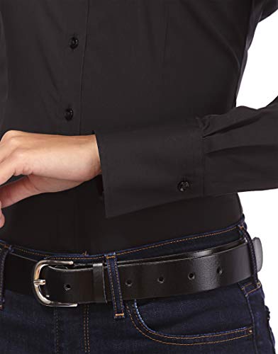 Vincenzo Boretti Camisa de Mujer Elegante y clásica, Ajustada Entallado (Slim-fit), Mezcla de algodón, Ligeramente elástica, Manga-Larga, Cuello Kent, Lisa - fácil de Planchar Negro 38