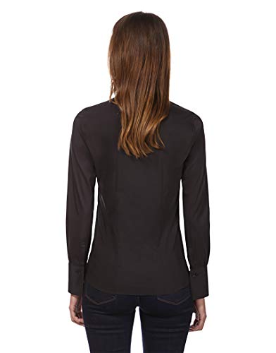 Vincenzo Boretti Camisa de Mujer Elegante y clásica, Ajustada Entallado (Slim-fit), Mezcla de algodón, Ligeramente elástica, Manga-Larga, Cuello Kent, Lisa - fácil de Planchar Negro 38