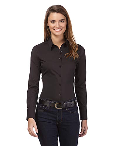 Vincenzo Boretti Camisa de Mujer Elegante y clásica, Ajustada Entallado (Slim-fit), Mezcla de algodón, Ligeramente elástica, Manga-Larga, Cuello Kent, Lisa - fácil de Planchar Negro 38