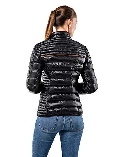 Vincenzo Boretti Chaqueta Acolchada Muy Suave de Mujer, para Entretiempo, Primavera, Invierno, Estilo Elegante Deportiva con Ribete Decorativo de Contraste, Bolsillos Interiores Negro XS