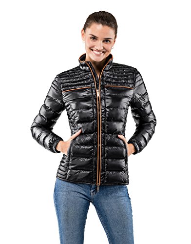 Vincenzo Boretti Chaqueta Acolchada Muy Suave de Mujer, para Entretiempo, Primavera, Invierno, Estilo Elegante Deportiva con Ribete Decorativo de Contraste, Bolsillos Interiores Negro XS