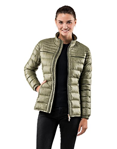 Vincenzo Boretti Chaqueta Acolchada Muy Suave de Mujer, para Entretiempo, Primavera, Invierno, Estilo Elegante Deportiva con Ribete Decorativo de Contraste, Bolsillos Interiores Oliva S