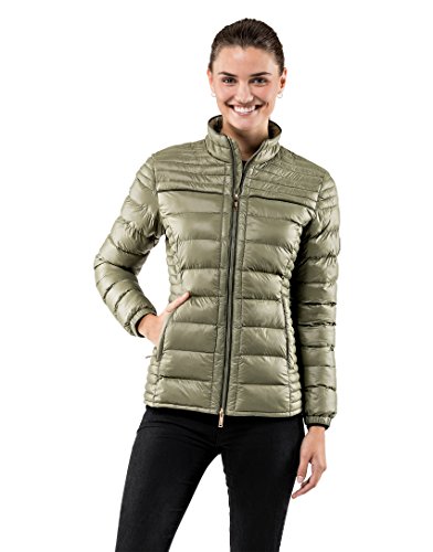 Vincenzo Boretti Chaqueta Acolchada Muy Suave de Mujer, para Entretiempo, Primavera, Invierno, Estilo Elegante Deportiva con Ribete Decorativo de Contraste, Bolsillos Interiores Oliva S