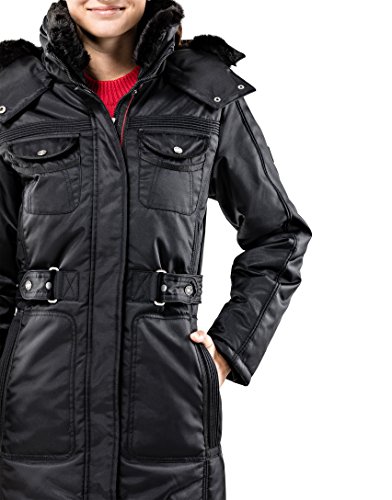 Vincenzo Boretti chaquetón Invierno de Mujer, Acolchado Caliente para temperaturas bajo Cero, Ribete de Piel sintética en el Cuello y Capucha con Forro Caliente Desmontables Negro L