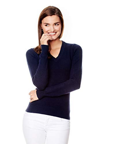 Vincenzo Boretti Jersey de Invierno para Mujer, con Cuello de Pico Acanalado Azul Oscuro S