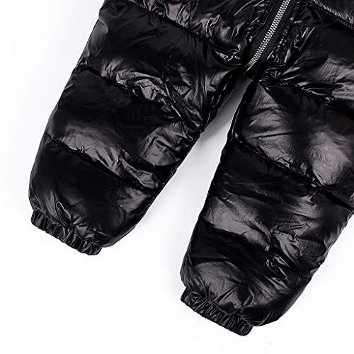 Vine Bebé Traje de Nieve Mameluco con Capucha de Pluma Traje de Esquí Invierno Pelele Niñas Niños Trajes Ropa de Invierno, Negro 9-12 Meses
