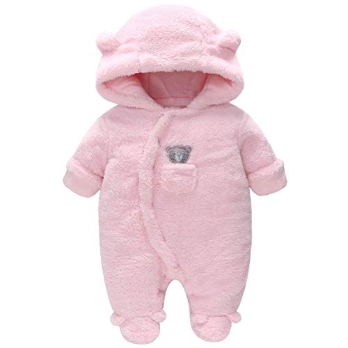 Vine Traje de Nieve Bebé Niños Niñas Ropa de Invierno Footed Peleles Mameluco con Capucha Cálido Monos, Rosa 6-9 Meses