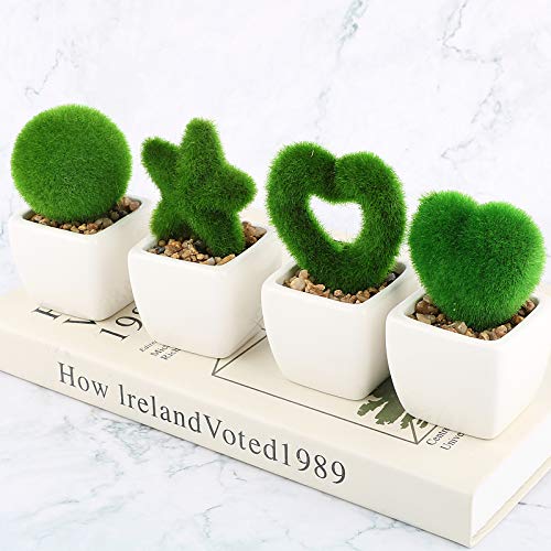 VINFUTUR 4pcs Plantas Artificiales Decorativas con Maceta Cerámica Bonsái Artificial Plantas Decoración Adornos Suculentas para Mesa Hogar Oficina Baño Cocina Balcón