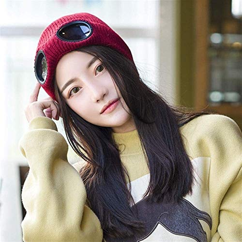 Vinteen El otoño y el Invierno del Viento Espejo Hombres y Mujeres de esquí Cap además de Terciopelo Caliente de Lana Gorro de Lana en Europa y América (Color : Blanco)