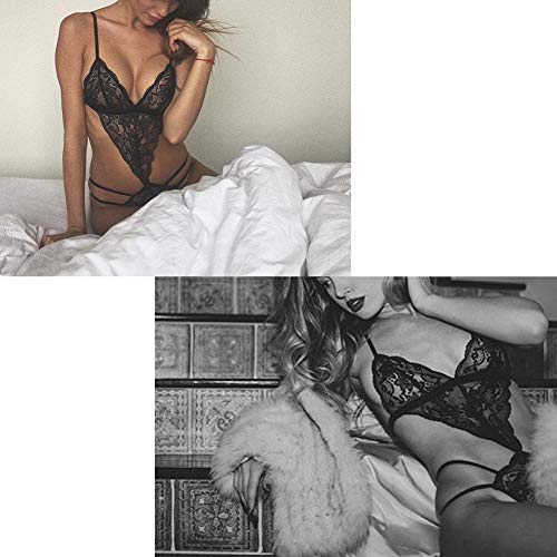 VisSec Sexy Bodysuit para Mujer, Una Pieza Erótica Lencería Encaje Completo Semi-Transparente Bodycon de Parejas Picardías para Noche Romántica,Aniversario,Regalo de San Valentín (S)