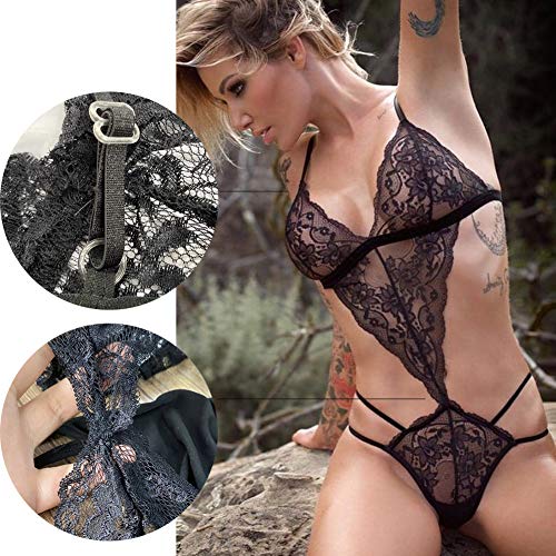 VisSec Sexy Bodysuit para Mujer, Una Pieza Erótica Lencería Encaje Completo Semi-Transparente Bodycon de Parejas Picardías para Noche Romántica,Aniversario,Regalo de San Valentín (S)