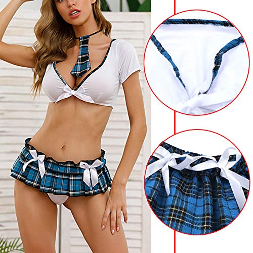 VisSec Traje de Disfraz Sexy Colegiala Traviesa para Mujer, VicSec Erótica Uniforme Disfraces Top Corto con Mini Falda a Cuadros Roleplay y Corbata [Set 4]