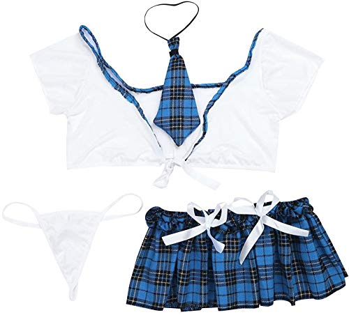 VisSec Traje de Disfraz Sexy Colegiala Traviesa para Mujer, VicSec Erótica Uniforme Disfraces Top Corto con Mini Falda a Cuadros Roleplay y Corbata [Set 4]