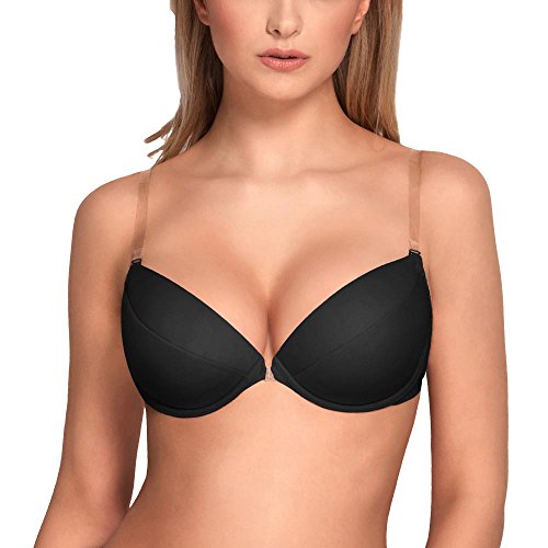 Vivisence Eve 1012 Sujetador Push-Up con Tirantes Y Espalda De Silicona para Mujeres Liso con Aros - Hecho En La UE, Negro,95B