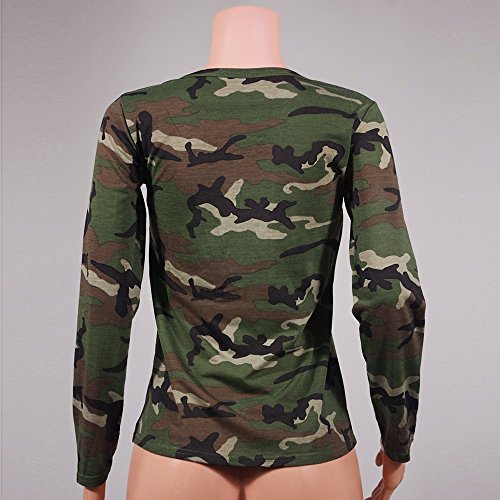 VJGOAL Camisa Casual de Manga Larga para Mujer de Moda Slim Sexy con Cuello en v Blusa Hueca Camuflaje Tops de impresión