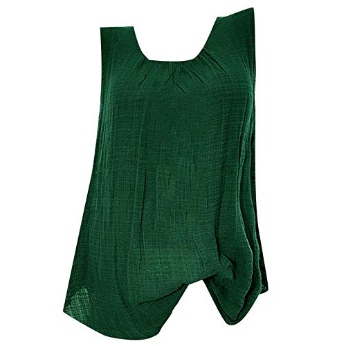 VJGOAL Camiseta sin Mangas para Mujer Camisetas de Tirantes Verano Casual Moda Color sólido Cuello Redondo Algodón Lino Tank Tops Tallas Grandes Blusa Suelta