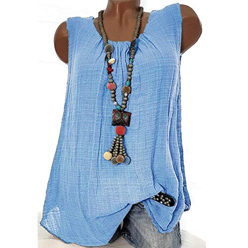 VJGOAL Camiseta sin Mangas para Mujer Camisetas de Tirantes Verano Casual Moda Color sólido Cuello Redondo Algodón Lino Tank Tops Tallas Grandes Blusa Suelta