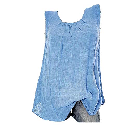 VJGOAL Camiseta sin Mangas para Mujer Camisetas de Tirantes Verano Casual Moda Color sólido Cuello Redondo Algodón Lino Tank Tops Tallas Grandes Blusa Suelta