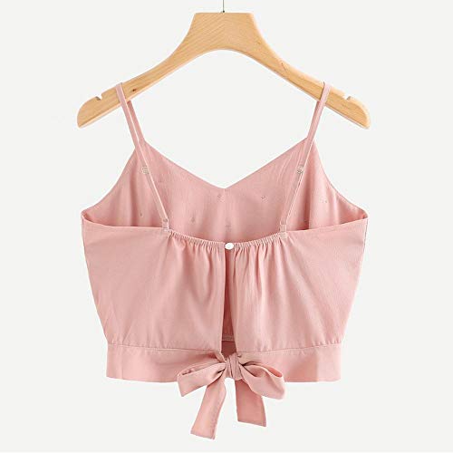 VJGOAL Moda Casual de Verano Chaleco de Gasa Camisola sin Mangas Tops Color sólido Perlas de Abalorios Camis Sexy sin Espalda Pajarita Correa de la Camiseta(XX-Large,Rosado)