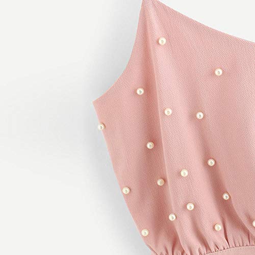 VJGOAL Moda Casual de Verano Chaleco de Gasa Camisola sin Mangas Tops Color sólido Perlas de Abalorios Camis Sexy sin Espalda Pajarita Correa de la Camiseta(XX-Large,Rosado)