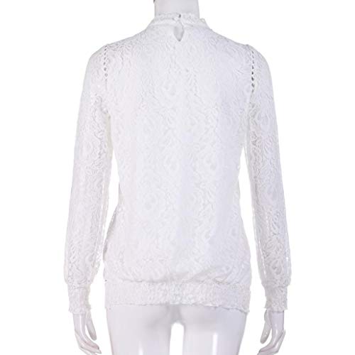 VJGOAL Moda Mujer Gasa Color sólido de Manga Larga O Cuello Sexy Encaje Tops Casuales Blusa Camiseta
