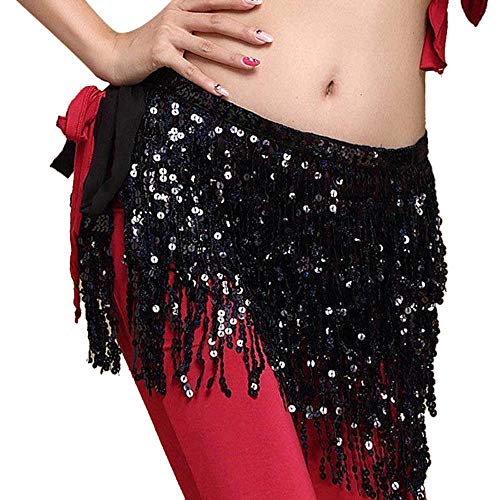 VJGOAL Moda para Mujer Vendaje Lentejuelas Danza del Vientre Traje Borla Falda Club Mini Falda(Un tamaño,Negro)