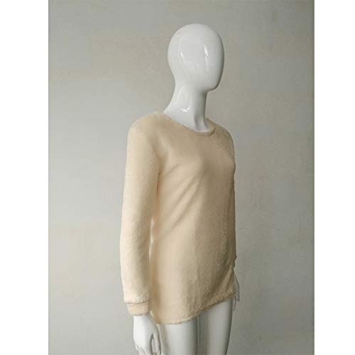 VJGOAL Mujer Otoño e Invierno Moda Casual Color sólido Manga Larga Suave y cómodo Felpa Cuello Redondo Jerseys Jumper Blusa(Medium,Caqui)
