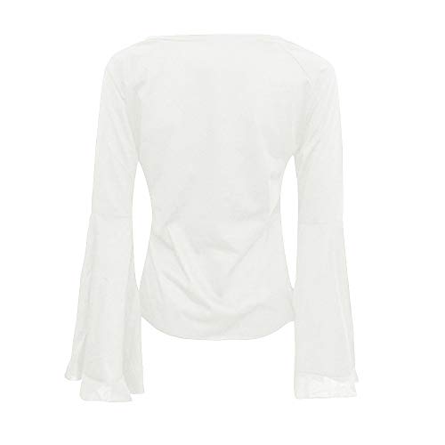 VJGOAL Mujer Otoño e Invierno Moda Casual Color sólido Sexy Escote en V Manga Larga Manga angosta Tops Camisa Blusa(Small,Blanco)