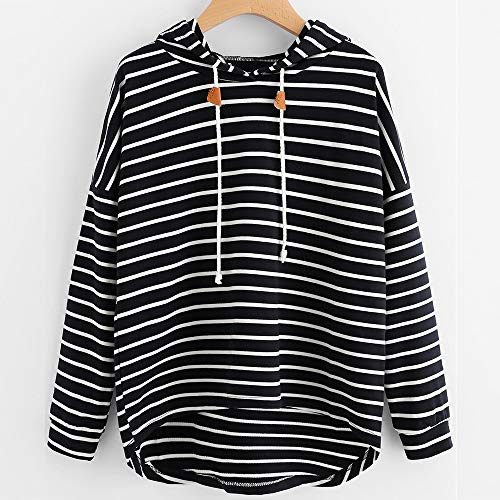 VJGOAL Mujer otoño Plus Size Moda Raya con Bolsillos Casual Sweatshirt Manga Larga Crop Jumper Pullover Tops (Negro, M)