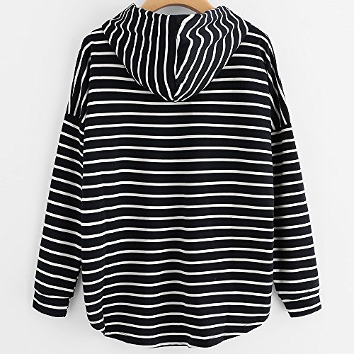 VJGOAL Mujer otoño Plus Size Moda Raya con Bolsillos Casual Sweatshirt Manga Larga Crop Jumper Pullover Tops (Negro, M)