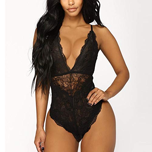 VJGOAL Mujeres Sexy Honda de Encaje Lencería Mono Babydoll Ropa Interior erótica Body Playsuits(XX-Large,Negro)