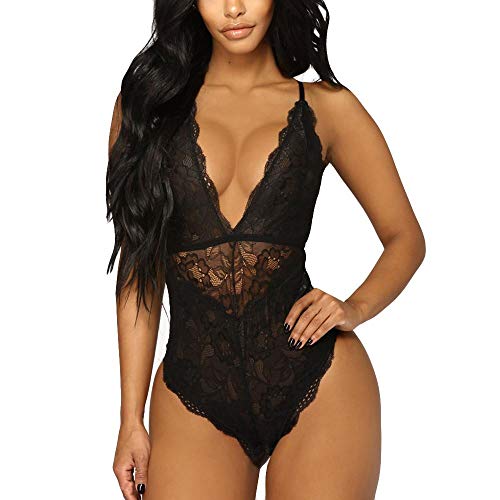 VJGOAL Mujeres Sexy Honda de Encaje Lencería Mono Babydoll Ropa Interior erótica Body Playsuits(XX-Large,Negro)