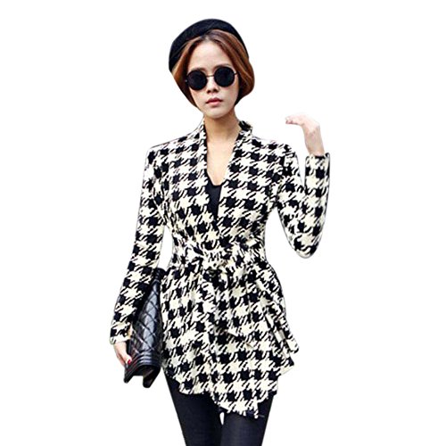 VJGOAL Otoño e Invierno para Mujer de Moda Casual Clásico patrón de Pata de Gallo Salvaje Rebeca Rebeca Chaqueta Outwear(L,Negro)