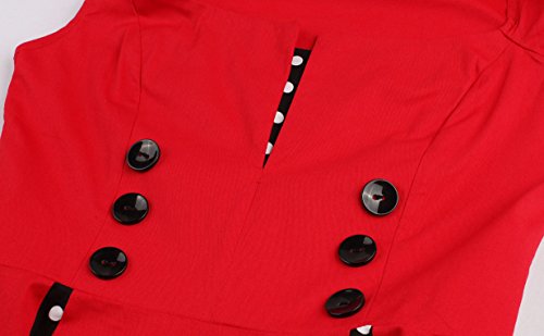 vkstar® para Mujer Vintage 1950 de Inspired botón Swing vestido de noche Rockabilly Pinup cóctel fiesta vestidos de novia vestido de fiesta de dama Rojo granate XXL