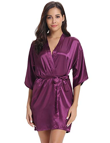 Vlazom Kimono Mujer Satén Suave y Ligero, Albornoces para Muje de Dormir/Batas Mujer de Pijamas S-XXL