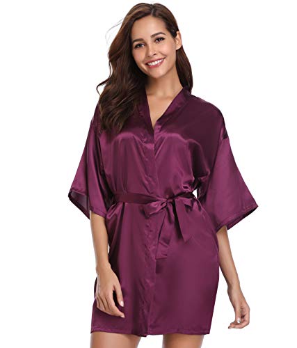 Vlazom Kimono Mujer Satén Suave y Ligero, Albornoces para Muje de Dormir/Batas Mujer de Pijamas S-XXL
