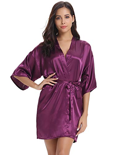 Vlazom Kimono Mujer Satén Suave y Ligero, Albornoces para Muje de Dormir/Batas Mujer de Pijamas S-XXL