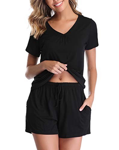 Vlazom Pijamas para Mujer Verano 95% Algodón de Suave y Transpirable, Ropa de Dormir de Camiseta con Pantalones Cortas S-XXL