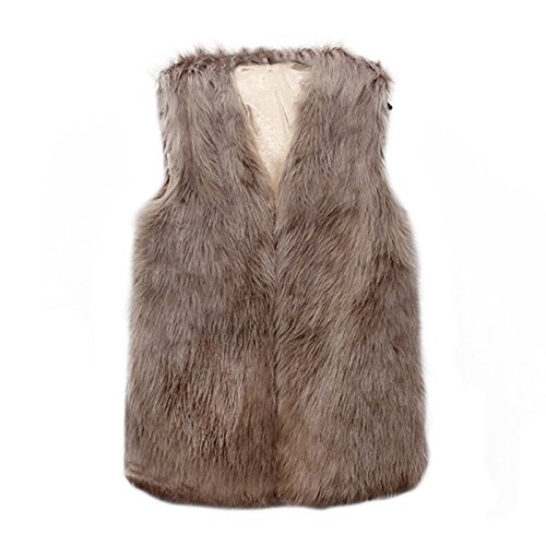 VLUNT Chaleco para Mujer Chleco Piel Invierno Sin Mangas Abrigo Piel Mujer Sin Mangas Chaqueta Pelo Chaleco Mujer Fur Vest (Caqui, XXX-Large)