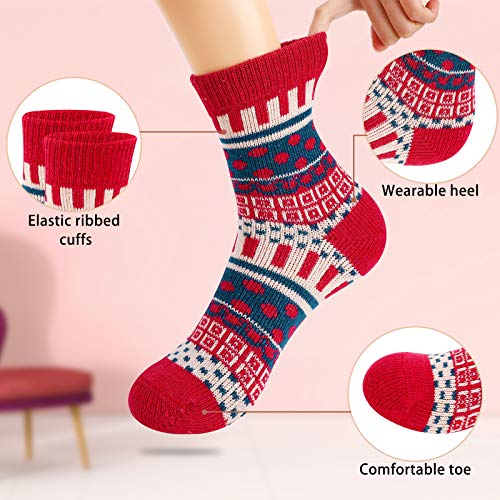 VoJoPi 6 Pares Calcetines Termicos de Mujer, Calcetines Invierno de Lana Frio Extremo, Calcetines Colores Cálidos de Confort Casual, Talla única 35-40