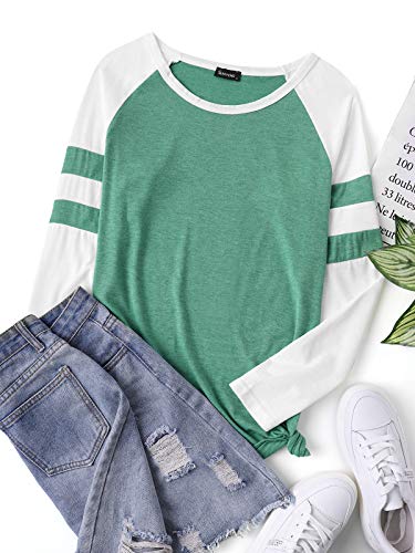 VONDA Camisa Manga Larga para Mujer Blusas Manga Larga Elegante Camiseta Larga Rayas Casual Túnica Tops Jersey Largo A-Verde M