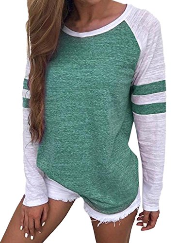 VONDA Camisa Manga Larga para Mujer Blusas Manga Larga Elegante Camiseta Larga Rayas Casual Túnica Tops Jersey Largo A-Verde M