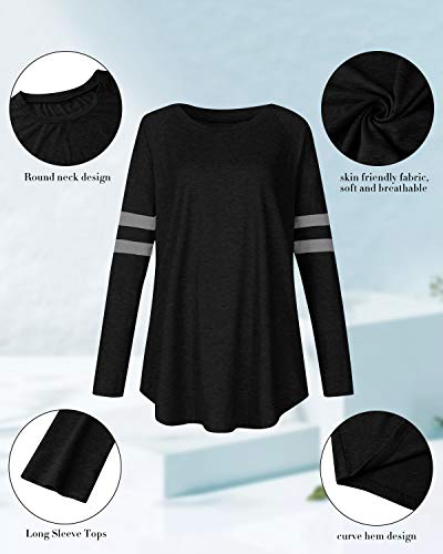 VONDA Camiseta de Manga Larga para Mujer Camisas Casuales de Cuello Redondo Jersey Flojo de béisbol raglanas A-Negro S