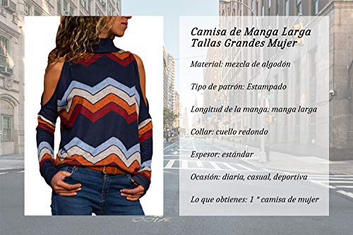 Voqeen Blusa y Camisa Mujer Manga Larga Hombro sin Tirantes Arriba Camisetas Mujer Manga Larga (2XL=EU42, Armada)