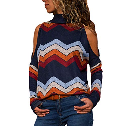 Voqeen Blusa y Camisa Mujer Manga Larga Hombro sin Tirantes Arriba Camisetas Mujer Manga Larga (2XL=EU42, Armada)