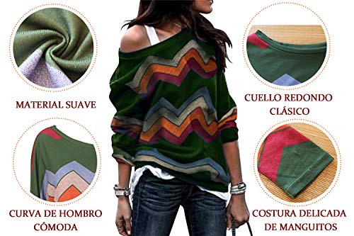 Voqeen Camisa de Manga Larga Tallas Grandes Mujer Camisas Estampado de Moda de Mujer Verano Camisas Blusas Tops Cold Shoulder Blusa Camisa Algodón Shirts (XXL, Ejercito Verde)