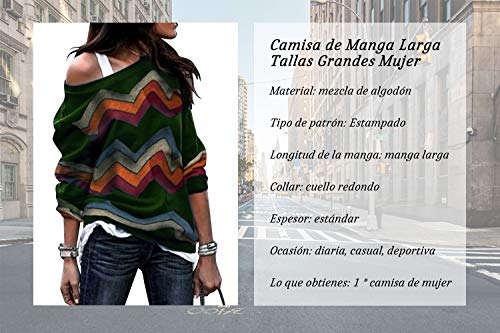 Voqeen Camisa de Manga Larga Tallas Grandes Mujer Camisas Estampado de Moda de Mujer Verano Camisas Blusas Tops Cold Shoulder Blusa Camisa Algodón Shirts (XXL, Ejercito Verde)