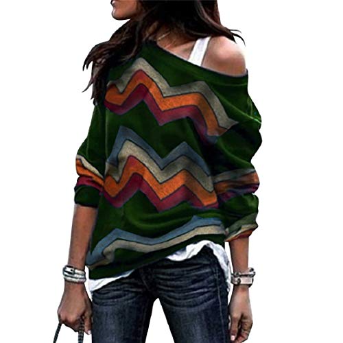 Voqeen Camisa de Manga Larga Tallas Grandes Mujer Camisas Estampado de Moda de Mujer Verano Camisas Blusas Tops Cold Shoulder Blusa Camisa Algodón Shirts (XXL, Ejercito Verde)